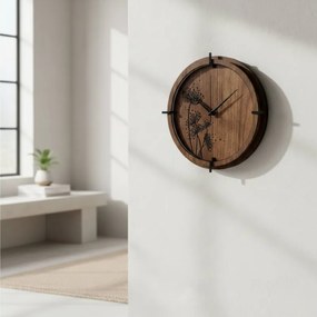 Drevené hodiny Wenge s čiernym kvetinovým motívom | SENTOP HDF0586-ORECH-WENGE