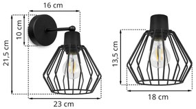 Nástenné svietidlo NUVOLA 2, 1x čierne drôtené tienidlo