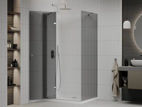 Mexen Roma, sprchový kút s krídlovými dverami 80 (dvere) x 100 (stena) cm, 6mm šedé sklo, chrómový profil + slim sprchová vanička biela + chrómový sifón, 854-080-100-01-40-4010