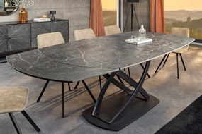 Dizajnový jedálenský stôl INCEPTION 130-190 cm rozkladací oválny s keramickou doskou, antracitový mramorový vzhľad