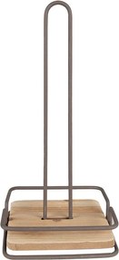 Hnedý kovový držiak na kuchynské role s dreveným dnom Vi - 15*15*32 cm