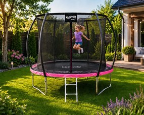 TRENDIE Trampolína s vnútornou sieťou 252 cm ružová + rebrík