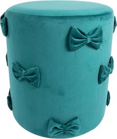 Tyrkysový zamatový taburet s mašľami Pouf Bow petrol – 37*37*42 cm