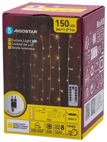 Aigostar - LED vonkajšia vianočná svetelná reťaz 150xLED/6W/230V/8 funkcií 1,5x1m IP44 teplá biela+DO