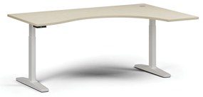 Výškovo nastaviteľný stôl, elektrický, 675-1325 mm, ergonomický pravý, doska 1800x1200 mm, biela podnož, buk