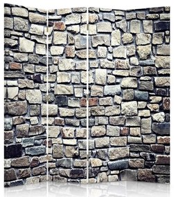 Ozdobný paraván, Kamenná zeď - 145x170 cm, štvordielny, obojstranný paraván 360°