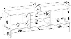 TV STOLÍK ALESSIO NA NOŽIČKÁCH KAŠMÍR LED 154 cm