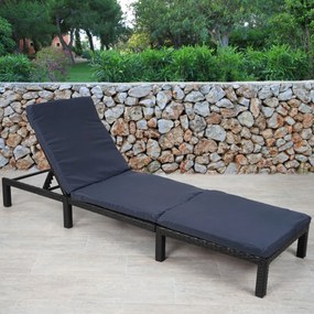 Záhradné lehátko HWC-A51 - polyratan, sivé vankúše basic 5cm - antracit