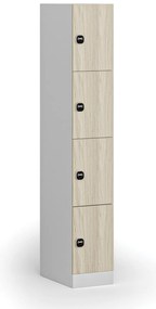 Šatníková skrinka S1 s úložnými boxmi, 4 boxy, 1850 x 300 x 500 mm, zámok s čítačkou RFID kariet, laminované dvere, dub prírodný