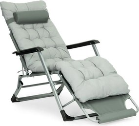 Záhradné plážové ležadlo 2 v 1 s vankúšom, opierkou hlavy, nastaviteľnou opierkou nôh, sivé