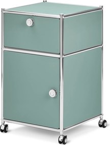 Kancelárska skrinka na kolieskach »CN3« so zásuvkou a dvierkami, šalviová zelená