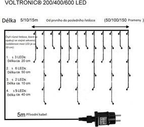 Vianočný svetelný dážď - 15 m, 600 LED, studeno biely