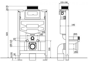 Mexen Fenix Air XS-F, znížený podomietkový modul s pneumatickým splachovaním zhora pre závesné WC h82 w50 cm, 6A850