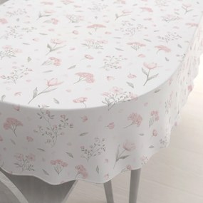 Biante Bavlnený oválny obrus Sandra SA-741 Ružové jarné kvety na bielom 120x200 cm