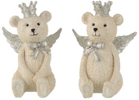 2ks béžová dekorácia medveď so striebornými krídlami - 18*11*15 cm