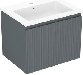 Mexen Rivel, kúpeľňová skrinka 60 cm s umývadlom Otis, 1 zásuvka, drážkovaná, grafitová matná/biela matná, 91A20-06047-1-BF66-W18M01