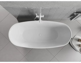 Mexen Luvo Slim, voľne stojaca vaňa 170 × 75 cm, biela lesklá, biely prepad, 52801707500-20