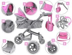 Jokomisiada Multifunkčný kočík pre bábiky 4v1 – ružový
