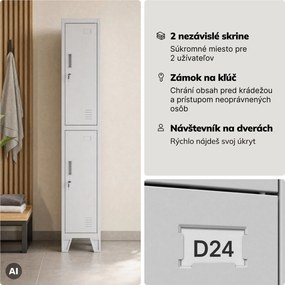 Šatníková skrinka kovová pracovná hlboká 2-dverová sivá, 292x1720x600 mm: BARTEK 1 Plus D600