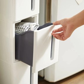 Úzky úložný vozík so 4 zásuvkami, 45 x 17 x 83 cm, biela a sivá farba