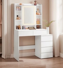 Toaletní stolek Vasagle Ginny 97 cm s LED osvětlením bílý
