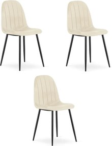 Set troch jedálenských stoličiek PADVA zamatové béžové / čierne nohy (3 ks)