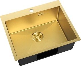 Mexen Solix, 1-komorový nerezový drez 600 x 500 mm, brúsená zlatá, vzor voština, 6408601000-55HC