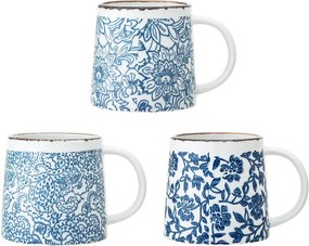 Biele/modré kameninové hrnčeky v súprave 3 ks Molly – Bloomingville