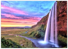 Sklenený obraz - Vodopád Seljalandsfoss (70x50 cm)