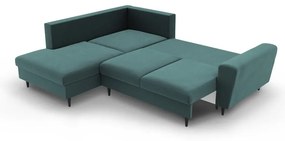 Zamatová rozkladacia/s úložným priestorom rohová pohovka v petrolejovej farbe (ľavý roh/do L) Kyoto – Cosmopolitan Design