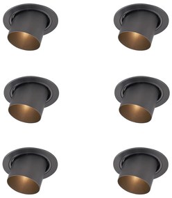 Sada 6 moderných zapustených bodových svetiel Gunmetal GU10 50 mm okrúhle, naklápacie - Installa