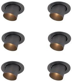 Sada 6 moderných zapustených bodových svetiel Gunmetal GU10 50 mm okrúhle, naklápacie - Installa
