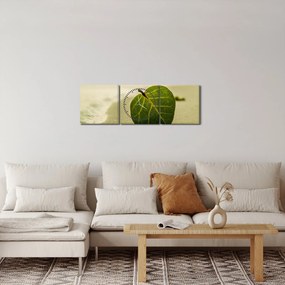 Obraz listu v piesku (s hodinami) (90x30 cm)