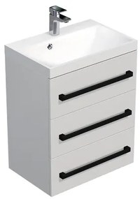 Kúpeľňová skrinka s čiernou úchytkou a umývadlom SAT Cube Way 60x76,5x40 cm biela lesk lesk/mat CUBE2C603BL, 1 ks