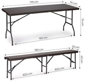 Bestent Cateringová súprava stôl + 2 lavičky 180cm Brown Rattan