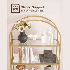 Sklenený 5-úrovňový regál s oblúkovým dizajnom, zlatý rám