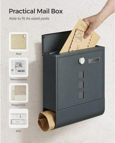 Poštová schránka s priehradkou na noviny, antracitovo sivá