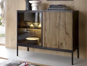 Skrinka Sento, čierna/dub wotan, s osvetlením%