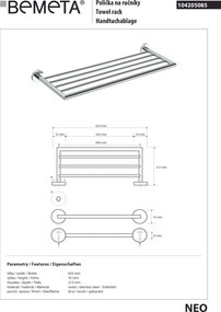 Bemeta Design NEO: Držiak uterákov, 600 mm - 104205085