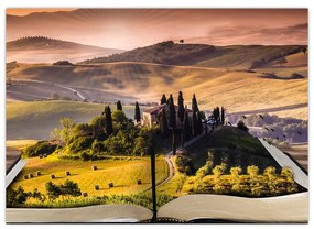 Sklenený obraz krajiny v knihe (70x50 cm)