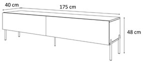 TV STOLÍK ELEGANTE 2 ČIERNY MATNÝ + ČIERNE NOŽIČKY 175 cm