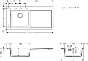 Hansgrohe S51, vstavaný drez 450 s odkvapkávacou plochou, čierny grafit, HAN-43330170