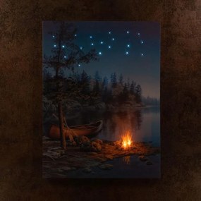 Nexos 74520 Nástenná maľba horské jazero, 2 LED + 20 LED, 30 x 40 cm