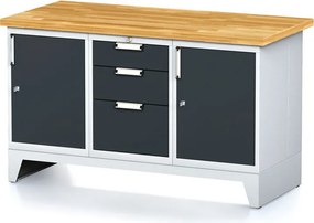 Dielenský stôl MECHANIC I, 2 skrinky a zásuvkový box na náradie, 3 zásuvky, 1500x685x880 mm, grafitové dvere