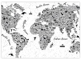 Sklenený obraz - Mapa z piktogramov (70x50 cm)