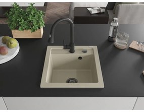 Mexen Vito, 1-komorový granitový drez 490x520x210 mm a drezová batéria Elia, béžová, 6503-69-670101-70