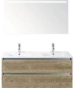 Kúpeľňový nábytkový set Sanox Dante farba čela dub ŠxVxH 121 x 170 x 46 cm s keramickým umývadlom a zrkadlom s LED osvetlením