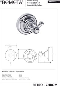 Bemeta Design RETRO chróm: Háčik, dvojitý - 144306032