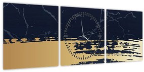 Obraz - Modrá a zlatá abstrakcia N⁰2 (s hodinami) (90x30 cm)