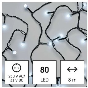 Vianočná reťaz LED 8 m, studená biela